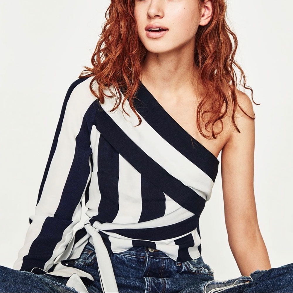 Zara one shoulder striped top